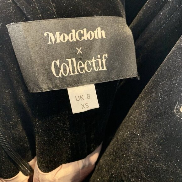 Modcloth x Collectif Isla Pink Tulle Black Velvet Midi Swing Dress XS/US 4/UK 8 - Picture 7 of 8
